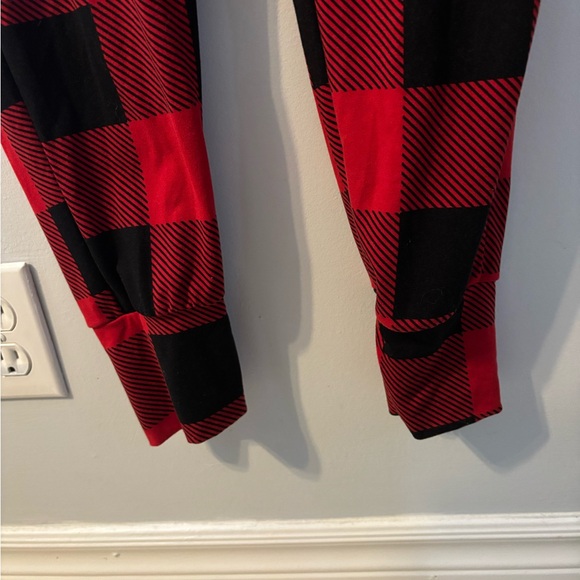 126O Women's Red and Black Plaid Pajama Onesie - Picture 4 of 6